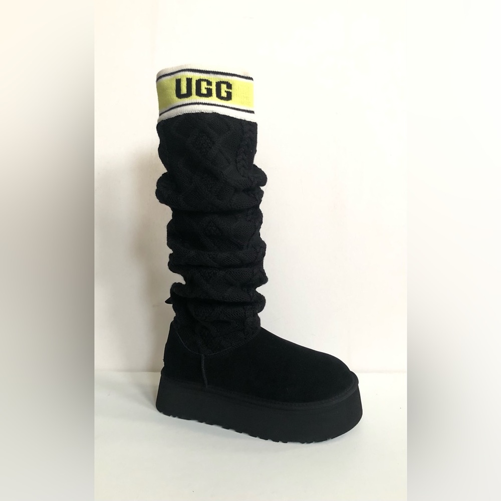 UGG CLASSIC SWEATER LETTER TALL BLACK PLATFORM BOOTS sz US 7 / EU 38 / UK 5 - Picture 6 of 7